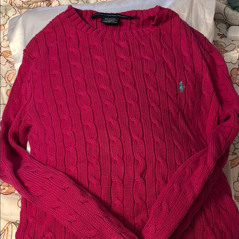 Ralph Lauren Women's Pink Cable Knit Sweater